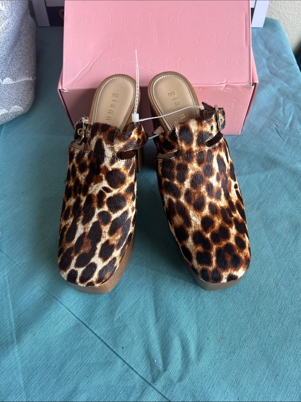 Gianni Bini Leopard Print Slip-On Mules in Brown and Tan